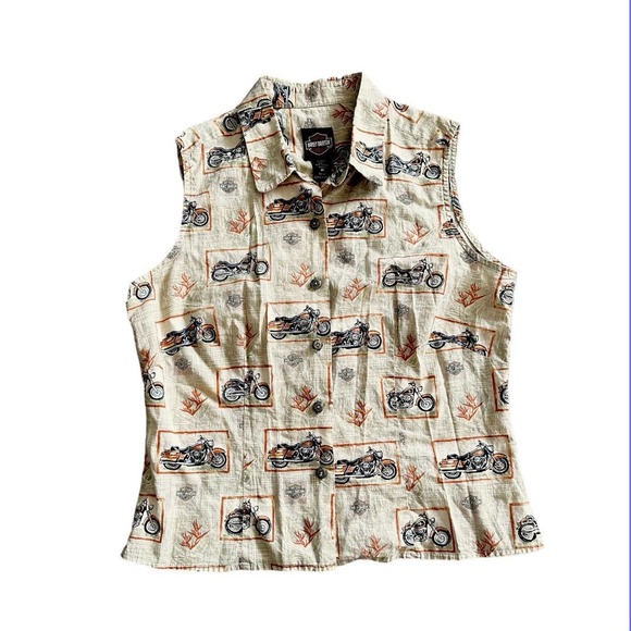 Harley Davidson Sleeveless Button Down Sz M - Picture 1 of 4